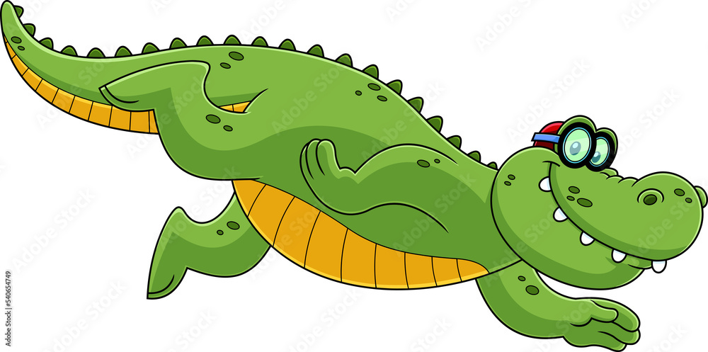 Fototapeta premium Smiling Alligator Or Crocodile Cartoon Character Swimming. Hand Drawn Illustration Isolated On Transparent Background
