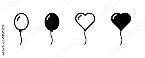 Balloon icon. Party decoration. Heart form balloon symbol. Black color. Vector sign.