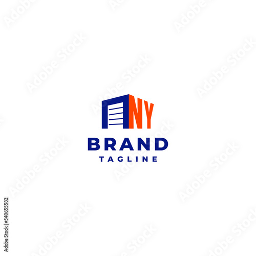 NY Initial Letters and Storage Door Icon Logo Design. Initial Letter NY Next To Garage Door Icon Logo Design.