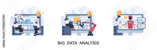 Big data analysis concept. Image set. Vector illustration.