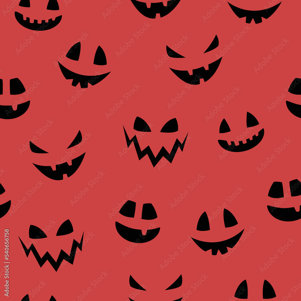 Creepy Halloween wallpaper with pumpkin face. Seamless pattern. Vector