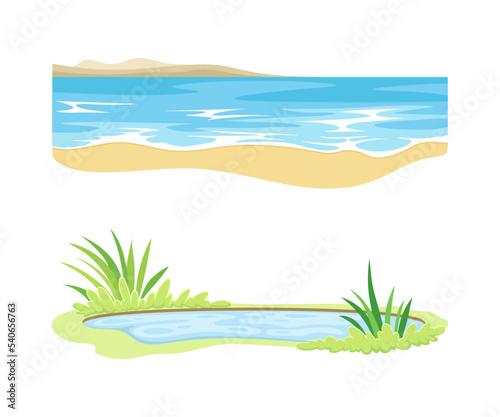 Fototapeta Naklejka Na Ścianę i Meble -  Water Resources with Pond and Sea Surface Vector Set