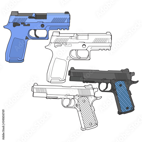 Set of military or police firearms vector style, Shooting gun, Weapon illustration, Vector Line, for training
