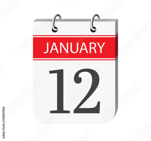 12 january calendar page. 3d one day calendar date appointment, event reminder illustration. 