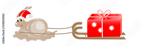 Schnecke mit Weihnachtsschlitten comic