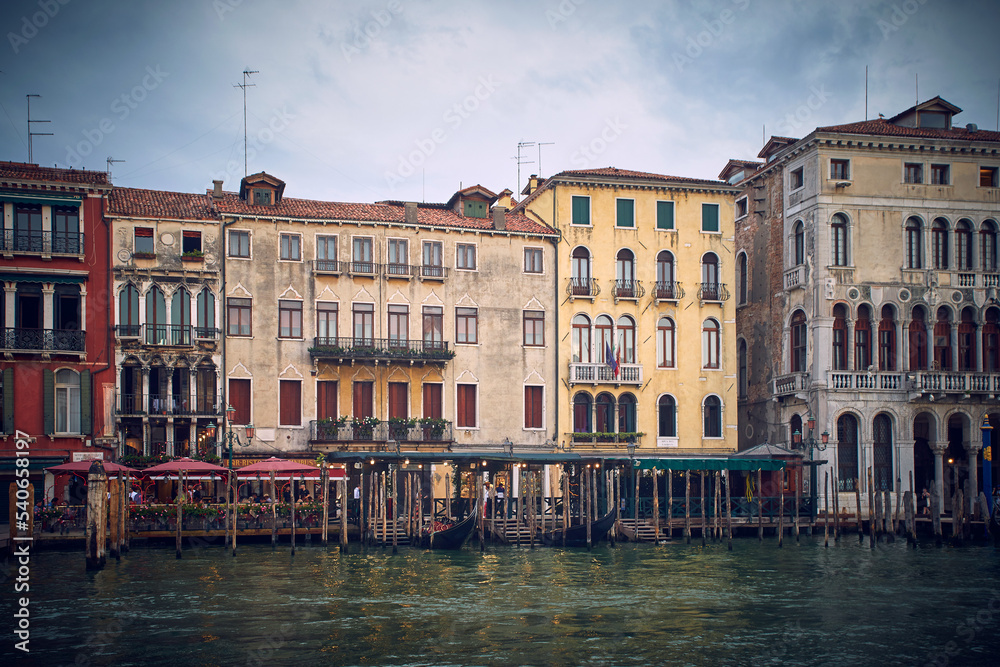 Traditional venetian houses and architecture style view across the Grand Canal in Venice, Italy