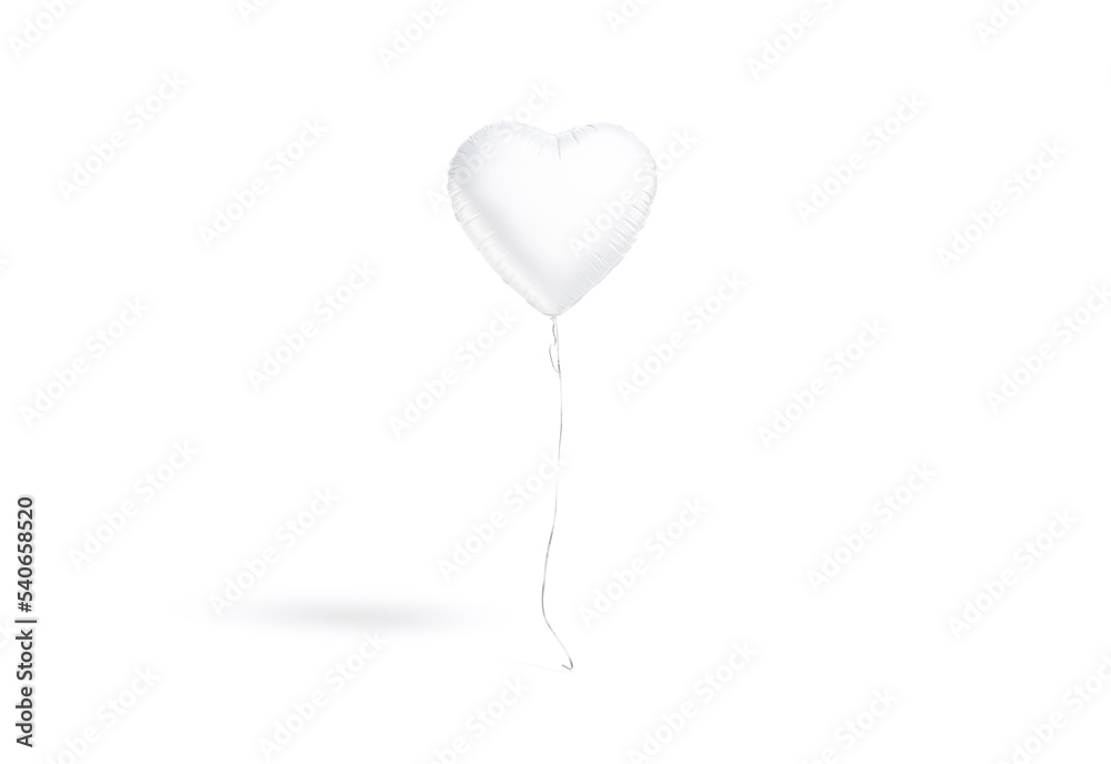 Blank white heart balloon flying mockup, front view