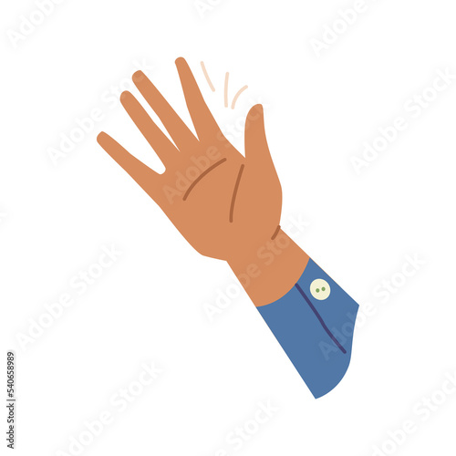 Greeting or waving hand gesture, isolated arm saying hi and hello. Nonverbal communication and greeting, cheering or attracting attention. Vector in flat style