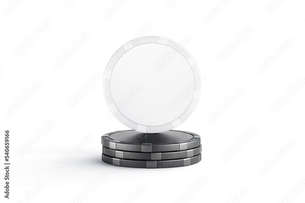 Blank white plastic round chip mockup stand on black stack, Blank white plastic round chip mockup stand on black stack,