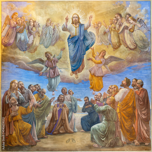 ANNEC, FRANCE - JULY 11, 2022: The fresco of Ascension of the Lord in church Notre Dame de Lellis from 20. cent. photo