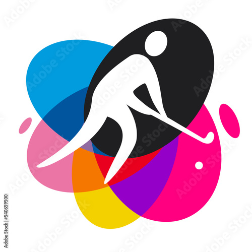 Hockey sport graphic with colorful design elements.
