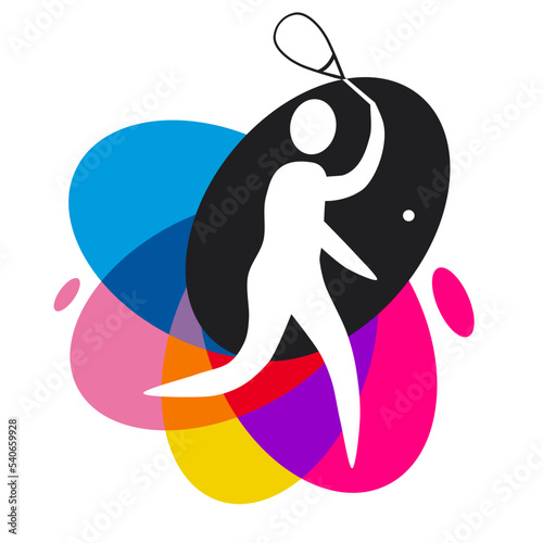 Squash sport graphic with colorful design elements.
