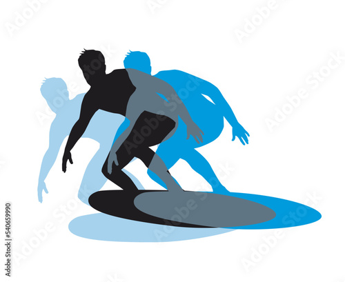 Surfing sport graphic with colorful design elements.