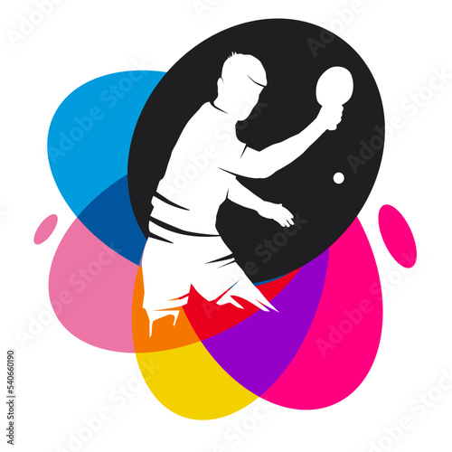 Table tennis sport graphic with colorful design elements.