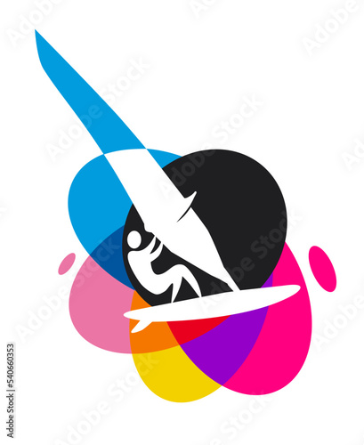 Windsurfing sport graphic with colorful design elements.