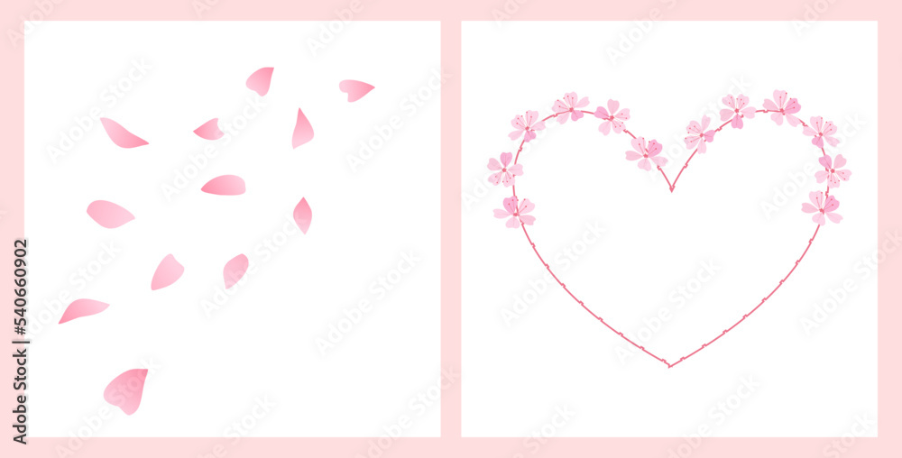 Valentine' s day icon sign with Sakura petals and Heart sign with Sakura flower isolated on white backgrounds vector illustration.
