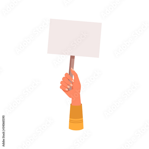 Protest placard held by women, isolated empty or blank banner. Piece of paper with copy space for text, demonstration or riot. Vector in flat cartoon style
