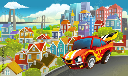 cartoon sports car speeding in the city illustration © honeyflavour