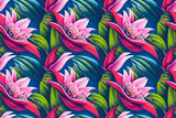 Seamless jungle floral background Jungle flowers and leaves. Seamless repeat pattern for fabrics, wallpapers, wrappers, postcards, greeting cards, wedding invitations, banners, web. 3d illustration