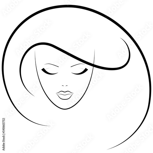 Elegant lady face logo design schematic representation of a female hairstyle