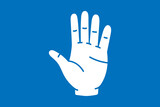 Human hand symbol isolated on blue background. Human organ icon. Vector illustration.