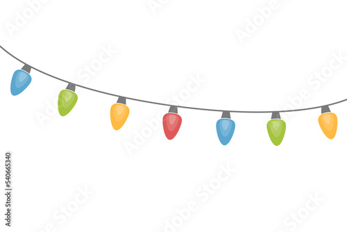 Colourful chain of Christmas lights isolated on transparent background. PNG illustration