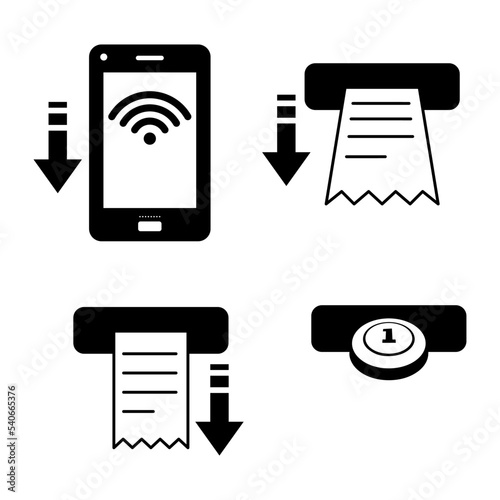 Set of Credit Card, ATM, Hand and Coins icons. ATM, Credit card. Euro and Dollar, Cash wallet, exchange. Banking credit card, atm payment. Economy And Banking concept, line style editable Vector Set
