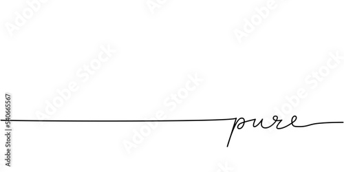 Pure word - continuous one line with word. Minimalistic drawing of phrase illustration.