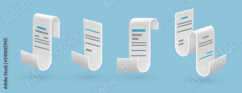 Bill or check, long paper with list to do. Statement of charges, set of documents with financial assets and accounting information. Vector in 3d style illustration