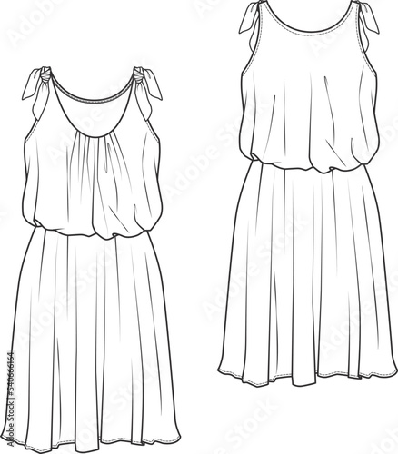 illustration of dress, summer design, off-the-shoulder