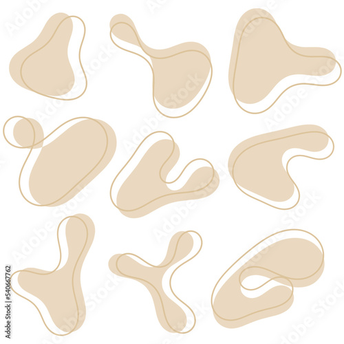 Organic brown blobs irregular shape. Abstract fluid shapes vector set, simple water forms, pastel color.