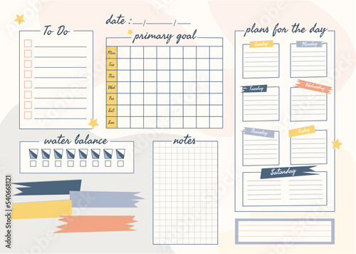 Weekly and Daily Planner Template. Organizer and Schedule with Notes and To Do List. Vector illustration big set
