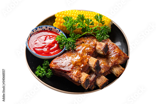 pork ribs grill barbecue fried meal food snack on the table copy space food background 
