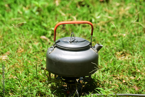Outdoor camping kettle on stove