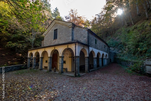 autumn colors in the apennines frignano park and corno alle scale church madonna del faggio and monte acuto modena bologna photo