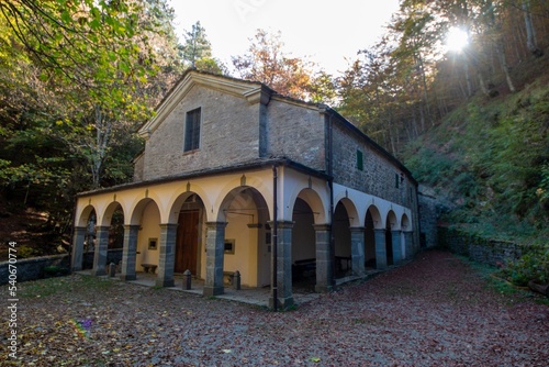 autumn colors in the apennines frignano park and corno alle scale church madonna del faggio and monte acuto modena bologna photo