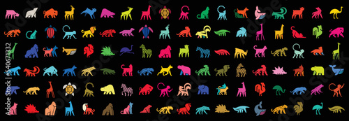 Animals logos collection. Animal logo set. Isolated on Black background	