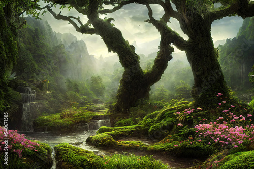 fantasy world landscape, garden of eden