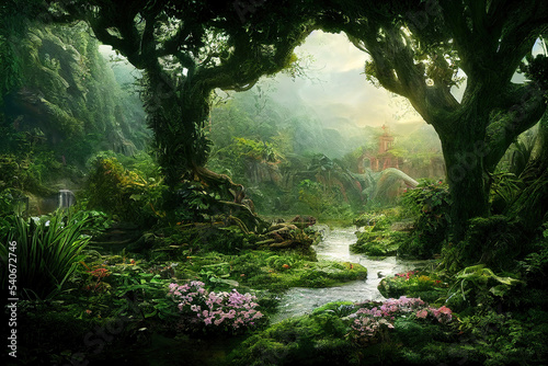 fantasy world landscape, garden of eden photo