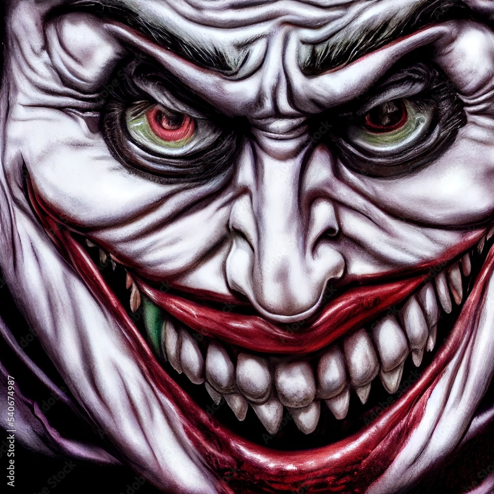 Scary Terrible Joker Smile Big Mouth and Teeth Digital Art, 3D render