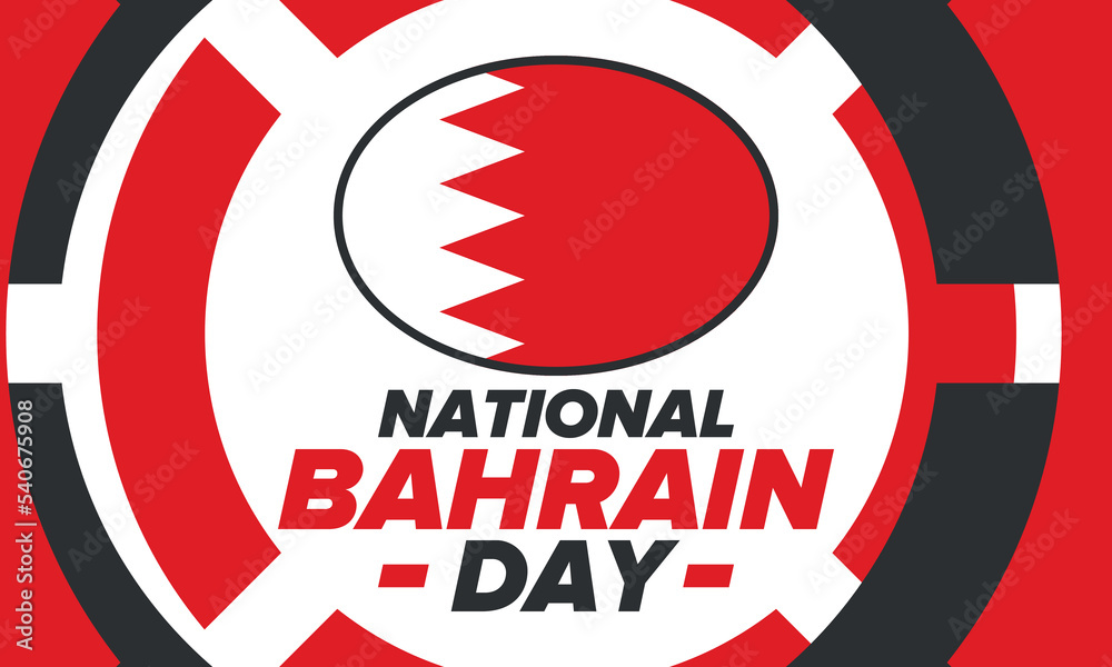 Bahrain National Day. National happy holiday, celebrated annual in December 16. Bahrain flag. Patriotic elements. Poster, card, banner and background. Vector illustration Bahrain National Day. National happy holiday, celebrated annual in December 16. Bahrain flag. Patriotic elements. Poster, card, banner and background. Vector illustration