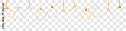 Christmas ball golden line icon.Set of simple golden christmas balls isolated on transparent background.Holiday christmas decoration.Christmas and New Year seamless banner or border.