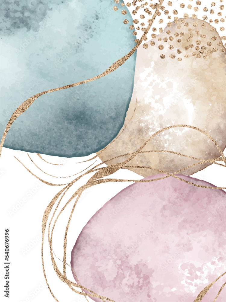 Abstract watercolor background. Modern composition with line art elements