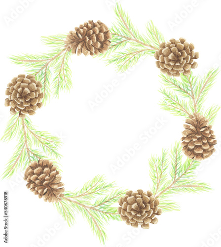 Fototapeta Naklejka Na Ścianę i Meble -  minimal watercolor christmas leaf wreath frame