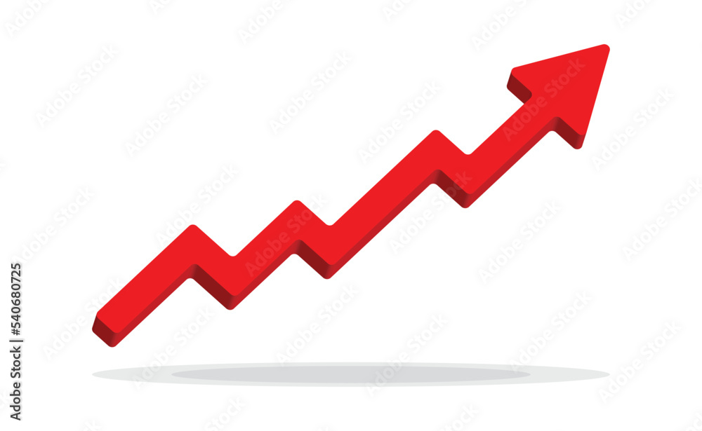 Growing business 3d arrow on white, Profit red arrow, Vector illustration.Business concept, growing chart. Concept of sales symbol icon with arrow moving up. Economic Arrow With Growing Trend. Growing business 3d arrow on white, Profit red arrow, Vector illustration.Business concept, growing chart. Concept of sales symbol icon with arrow moving up. Economic Arrow With Growing Trend.