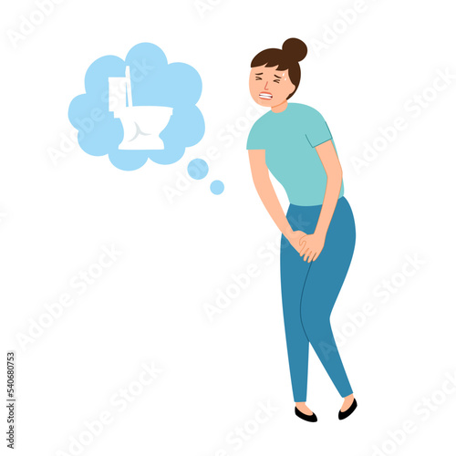 Woman painful urination concept vector illustration. Diarrhea symptom.