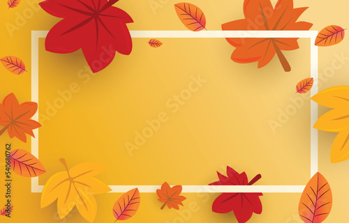 Autumn background with leaves golden yellow with square frames, and free space ,fall concept,For wallpaper, postcards, greeting cards, website pages, banners, online sales. Vector illustration