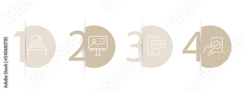 Polling station set icon. Pen, tick, vote, referendum, petition, election, vote, victory, debate, will, politics. Voting concept. Infographic timeline. Pastel color background