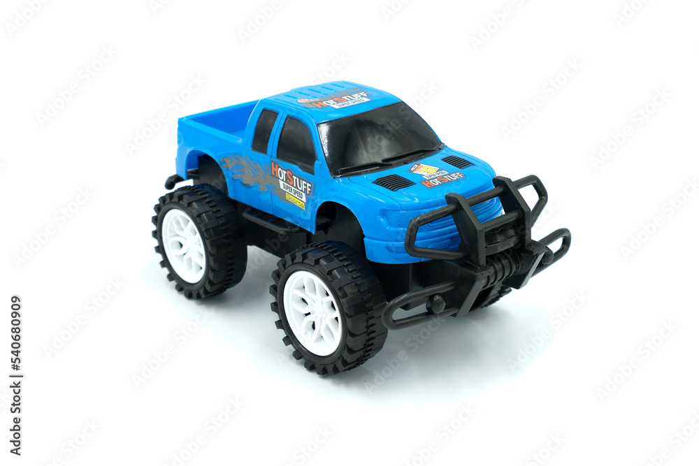 Big truck toy with big wheels, monster truck isolated on white background. Big truck toy with big wheels, monster truck isolated on white background.
