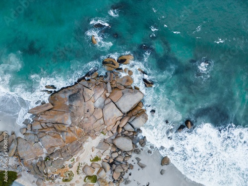 Aerial view of a rocky beach in Cape Town, South Africa